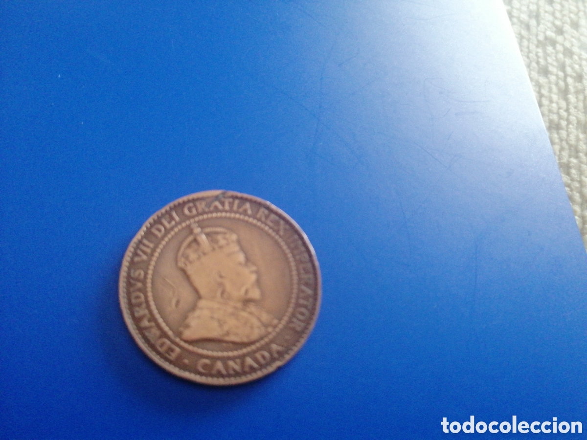 Monedas antiguas de Am&eacute;rica: 1 cent de Canad&aacute; 1909. Corte en la parte superior - Foto 3