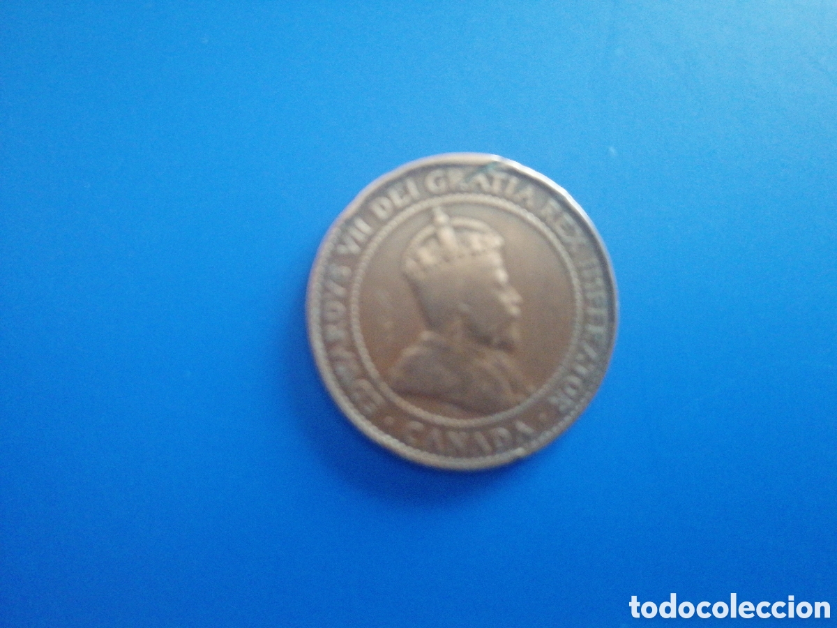 Monedas antiguas de Am&eacute;rica: 1 cent de Canad&aacute; 1909. Corte en la parte superior - Foto 1