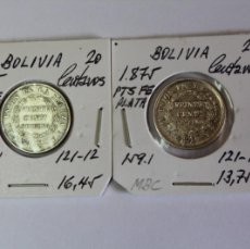 Monedas antiguas de América: LOTE DE 2 MONEDAS DE PLATA DE 20 CENTAVOS DE 1875 PTS FE KM 159.1 BOLIVIA EN MBC+ Y MBC. Lote 402756169