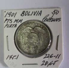 Monedas antiguas de América: MONEDA DE PLATA DE 50 CENTAVOS DE 1901 PTS MM KM 175.1 BOLIVIA EN MBC