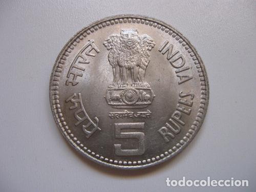 Monedas antiguas de Am&eacute;rica: moneda india 5 rupias 1989 centenario nehru - Foto 1