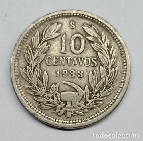 Monedas antiguas de Am&eacute;rica: moneda 10 centavos ano 1933 chile - Foto 1
