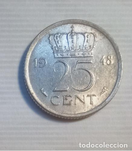 Monedas antiguas de Am&eacute;rica: moneda de 25 centavos holanda de 1948 - Foto 1