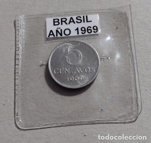Monedas antiguas de Am&eacute;rica: moneda de brasil de 5 centavos ano 1969 - Foto 1