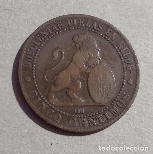 Monedas antiguas de Am&eacute;rica: moneda de espana de cinco centimos ano 1870 - Foto 1