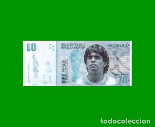 Monedas antiguas de Am&eacute;rica: billete publicitario de diego maradona estado sin circular