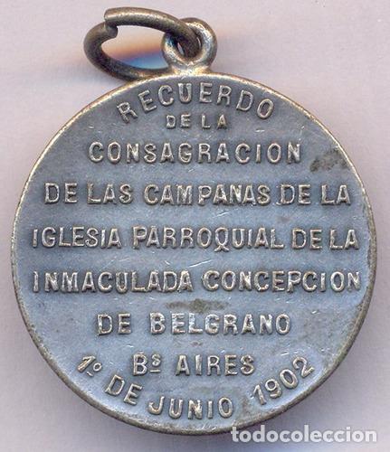 Monedas antiguas de Am&eacute;rica: medalla ba belgrano inmaculada concepcion 1902 religion
