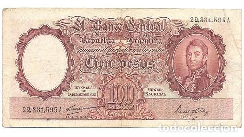 Monedas antiguas de Am&eacute;rica: billete moneda nacional 100 pesos bot 2036 chiche bombon