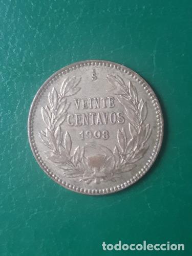 Monedas antiguas de Am&eacute;rica: chile 1908 20 centavos plata mb - Foto 1