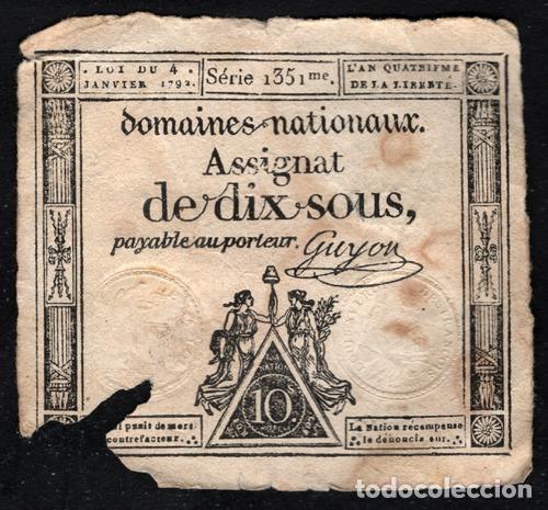 Monedas antiguas de Am&eacute;rica: revolucion francesa billete 100 original el ano 1792 unifaz