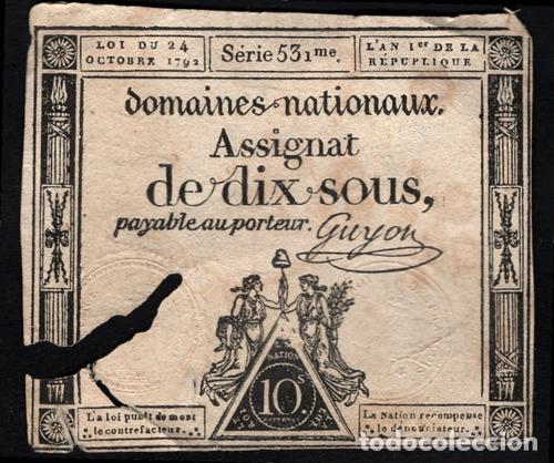 Monedas antiguas de Am&eacute;rica: revolucion francesa billete 100 original del ano 1792