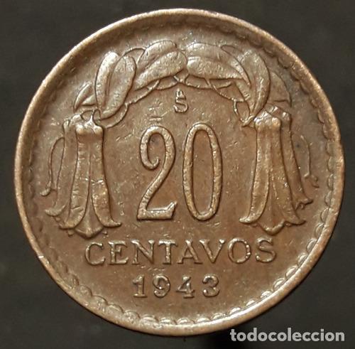 Monedas antiguas de Am&eacute;rica: moneda chile 20 centavos 1943 - Foto 1