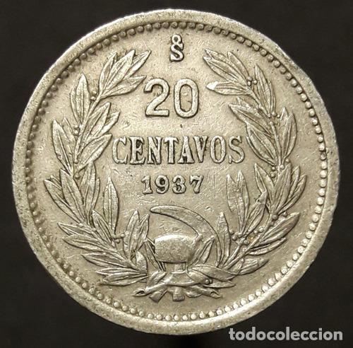Monedas antiguas de Am&eacute;rica: moneda chile 20 centavos 1937 - Foto 1