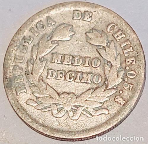 Monedas antiguas de Am&eacute;rica: medio decimo 1879 plata chile moneda - Foto 1
