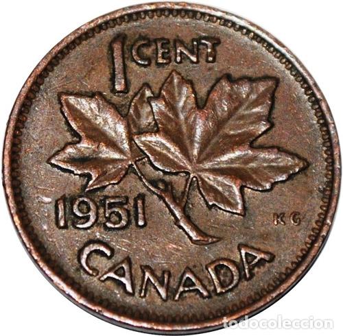 Monedas antiguas de Am&eacute;rica: canada moneda de 1 cent del ano 1951 km 41 - Foto 1