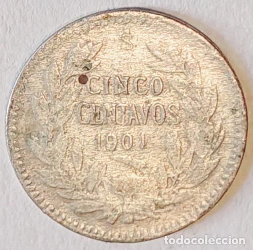 Monedas antiguas de Am&eacute;rica: moneda cinco centavos 1901 chile plata - Foto 1