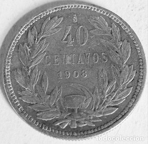 Monedas antiguas de Am&eacute;rica: moneda 40 centavos chile 1908 plata 400 - Foto 1