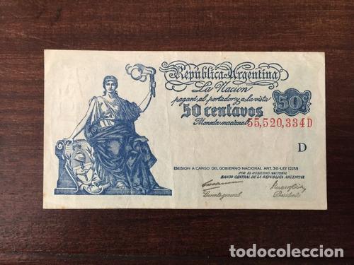 Monedas antiguas de Am&eacute;rica: 50 centavos ley 12155 billete argentina bco central progreso - Foto 1