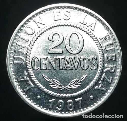Monedas antiguas de Am&eacute;rica: moneda bolivia 20 centavos 1987 - Foto 1
