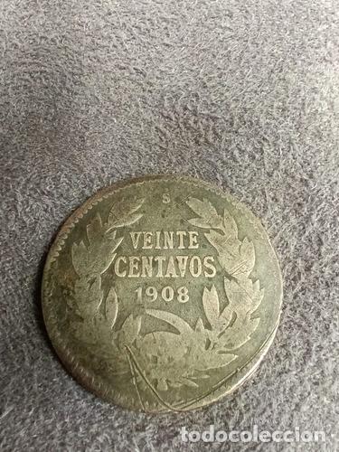 Monedas antiguas de Am&eacute;rica: moneda chile 20 centavos 1908 plata - Foto 1