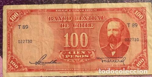 Monedas antiguas de Am&eacute;rica: billete 100 pesos chile - Foto 1