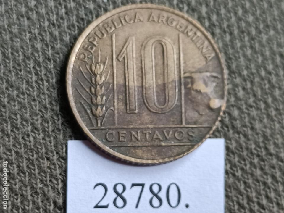 Monedas antiguas de Am&eacute;rica: Argentina 10 centavos 1949 c&eacute;ntimos - Foto 2