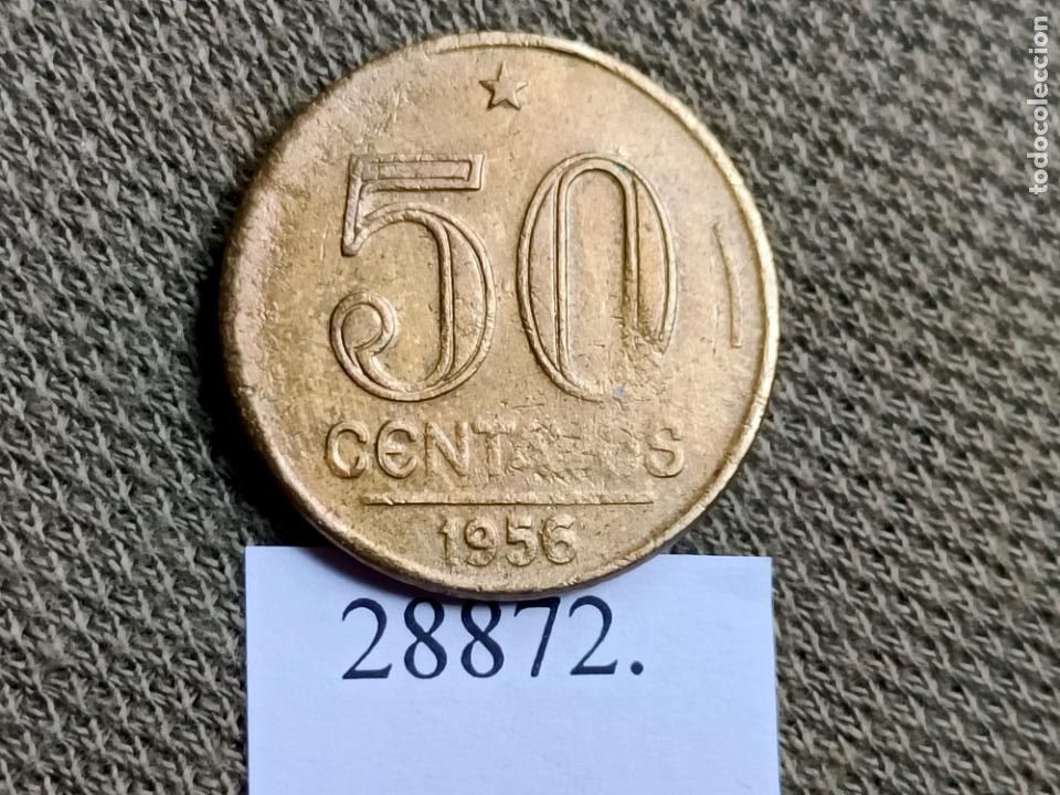 Monedas antiguas de Am&eacute;rica: Brasil 50 centavos 1956, c&eacute;ntimos - Foto 2