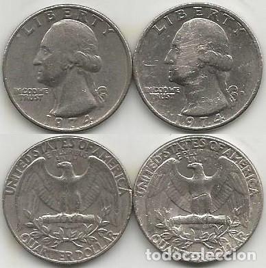 Monnaies anciennes d'Am&eacute;rique: E.E.U.U. 1974 - LAS 2 CECAS - QUARTER DOLLAR - KM 164a - 2 MONEDAS CIRCULADAS