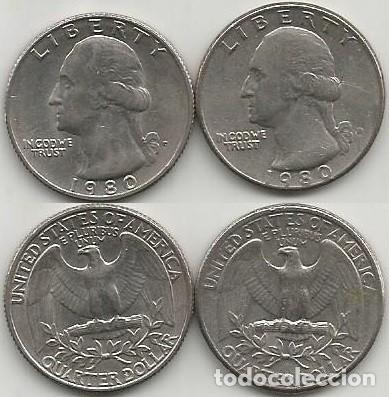 Monete antiche di America: E.E.U.U. 1980 - LAS 2 CECAS - QUARTER DOLLAR - KM A164a - 2 MONEDAS CIRCULADAS