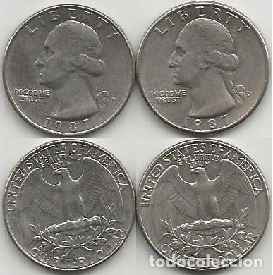 Monete antiche di America: E.E.U.U. 1987 - LAS 2 CECAS - QUARTER DOLLAR - KM A164a - 2 MONEDAS CIRCULADAS
