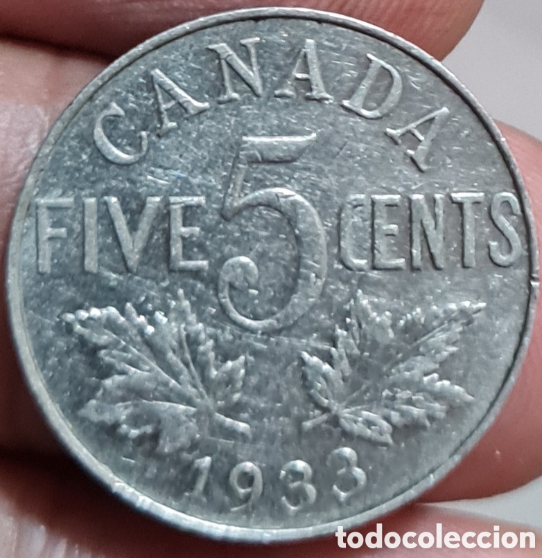 Monedas antiguas de Am&eacute;rica: Moneda Canada,1.933, 5 Cent,MBC. - Foto 2