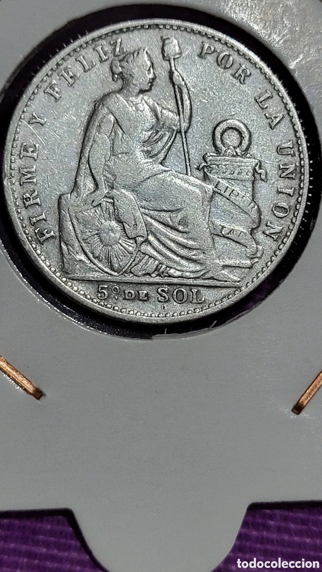 Monedas antiguas de Am&eacute;rica: Moneda 5&deg; de sol Rep&uacute;blica Per&uacute; 1909 - Foto 1