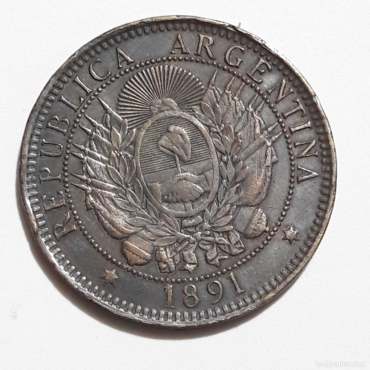 Monedas antiguas de Am&eacute;rica: Argentina 2 centavos 1891 - Foto 2