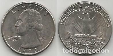 Alte M&uuml;nzen aus Amerika: E.E.U.U. 1990 - CECA P - QUARTER DOLLAR - KM A164a - CIRCULADA (FILADELFIA)