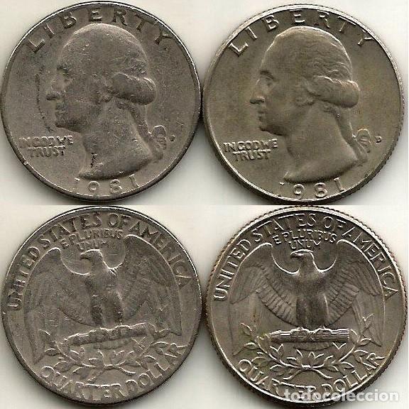 Alte M&uuml;nzen aus Amerika: E.E.U.U. 1981 - LAS 2 CECAS - QUARTER DOLLAR - KM A164a - 2 MONEDAS CIRCULADAS