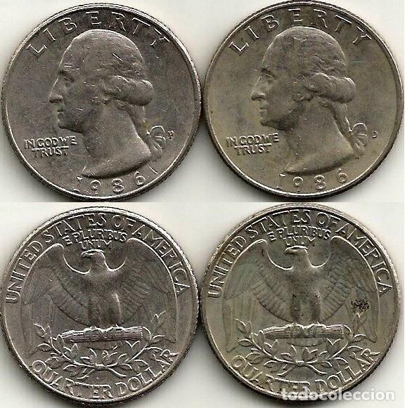 Alte M&uuml;nzen aus Amerika: E.E.U.U. 1986 - LAS 2 CECAS - QUARTER DOLLAR - KM A164a - 2 MONEDAS CIRCULADAS
