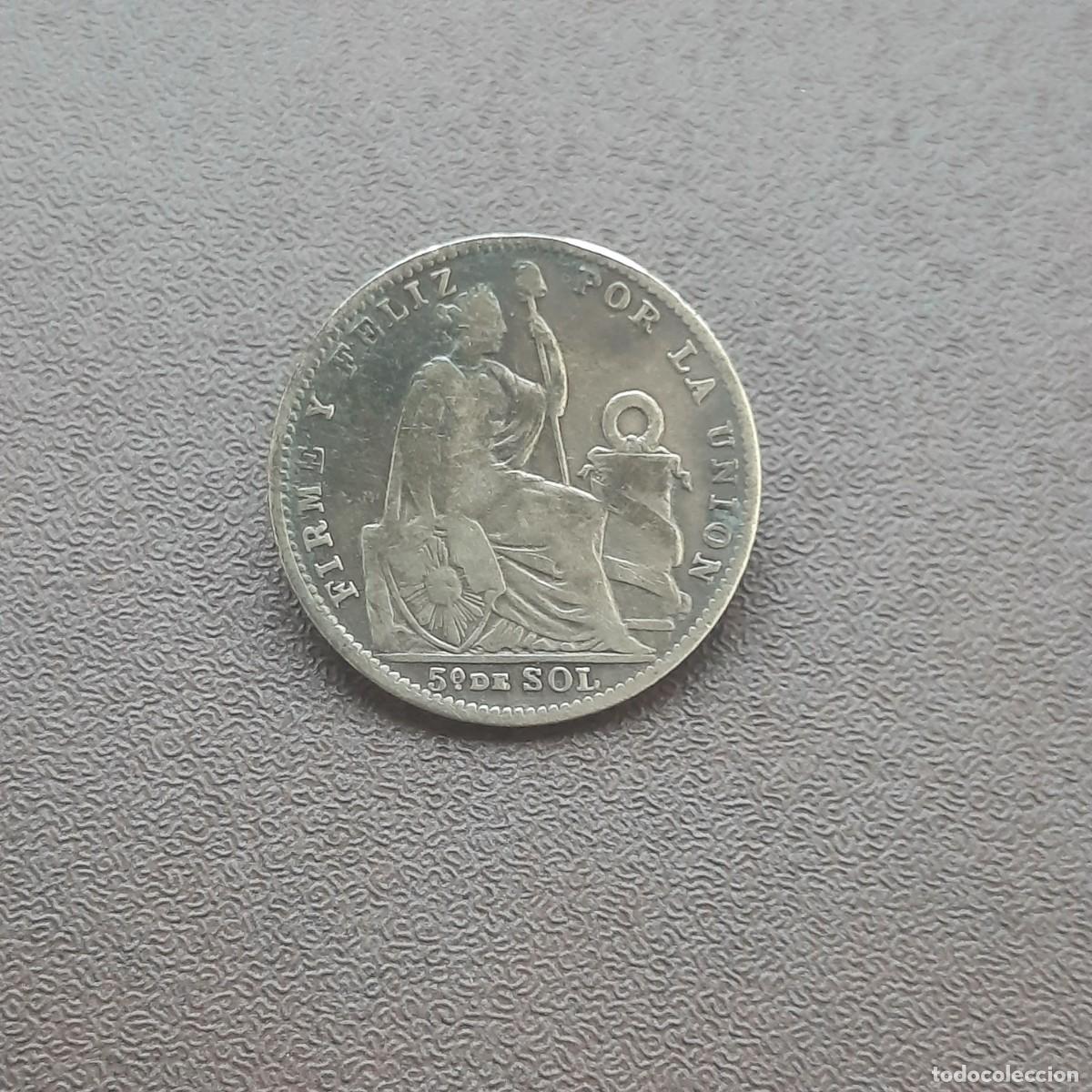 Monedas antiguas de Am&eacute;rica: MONEDA DE 1/5 DE SOL DE PERU DEL A&Ntilde;O 1907.DE PLATA. - Foto 1