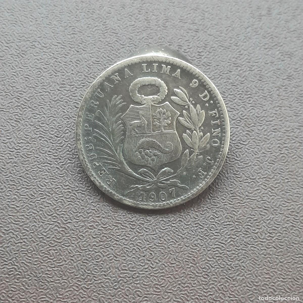 Monedas antiguas de Am&eacute;rica: MONEDA DE 1/5 DE SOL DE PERU DEL A&Ntilde;O 1907.DE PLATA. - Foto 2