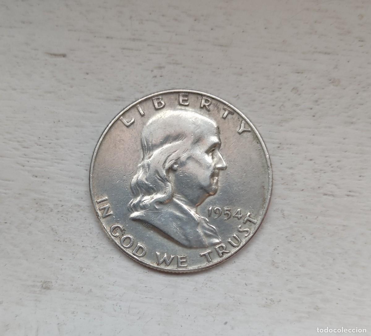Monedas antiguas de Am&eacute;rica: Moneda plata Half d&oacute;lar 1954 - Foto 1