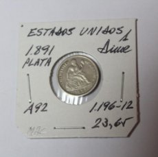 Monedas antiguas de América: MONEDA DE PLATA DE 1 DIME DE 1891 KM A92 ESTADOS UNIDOS EN MBC