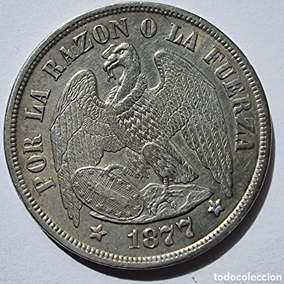 Alte M&uuml;nzen aus Amerika: 1 Peso Chile 1877 Plata