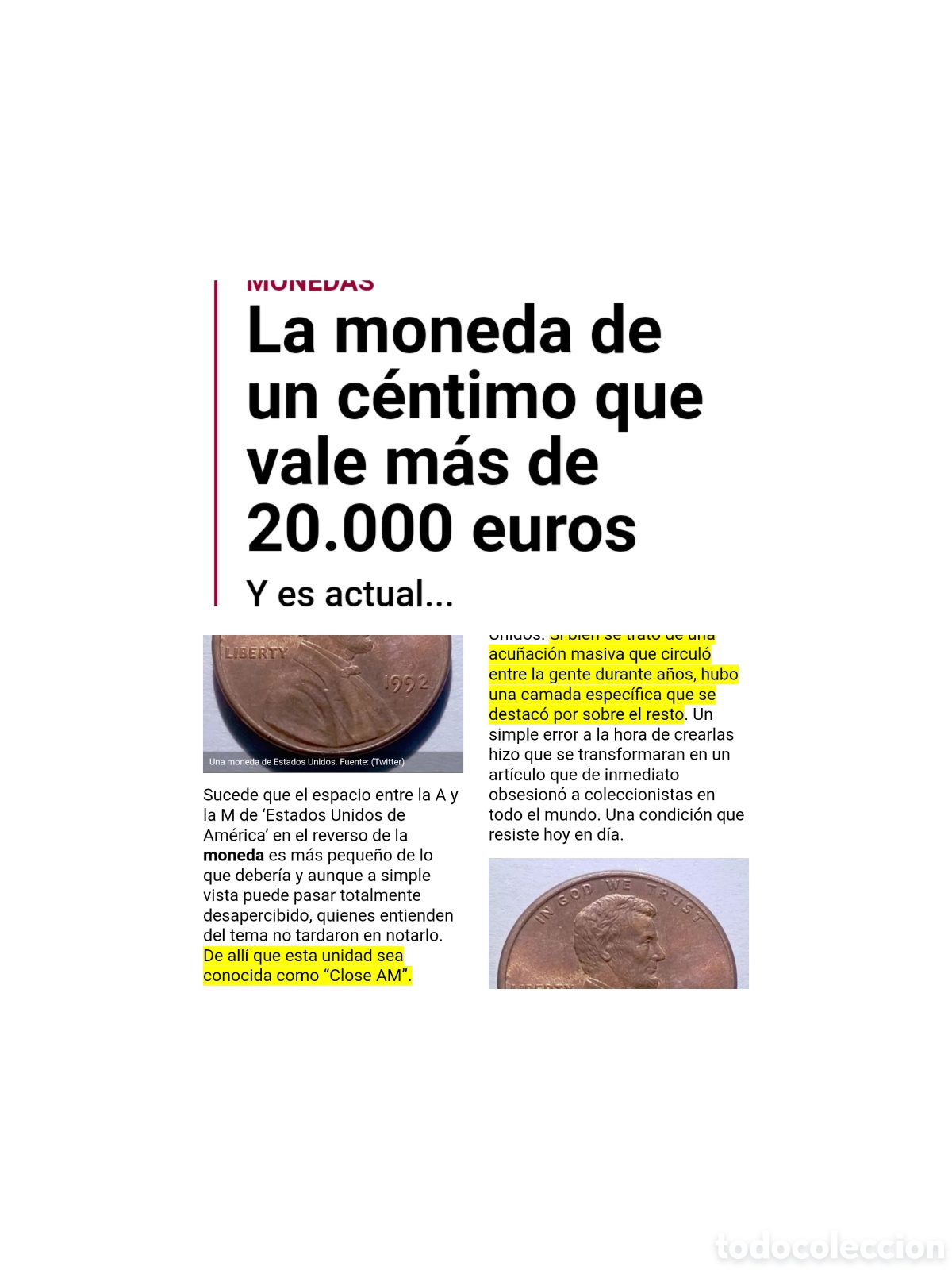 Monedas antiguas de Am&eacute;rica: Moneda 1 centavo a&ntilde;o 1992 EEUU - Foto 3