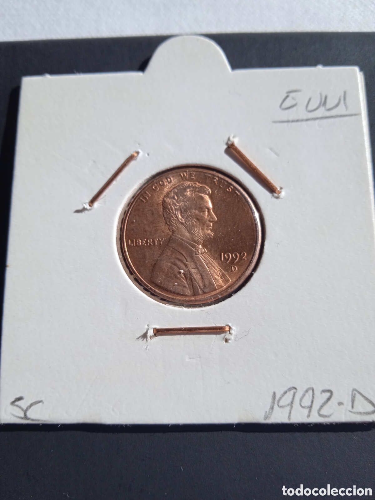 Monedas antiguas de Am&eacute;rica: Moneda 1 centavo a&ntilde;o 1992 EEUU - Foto 1