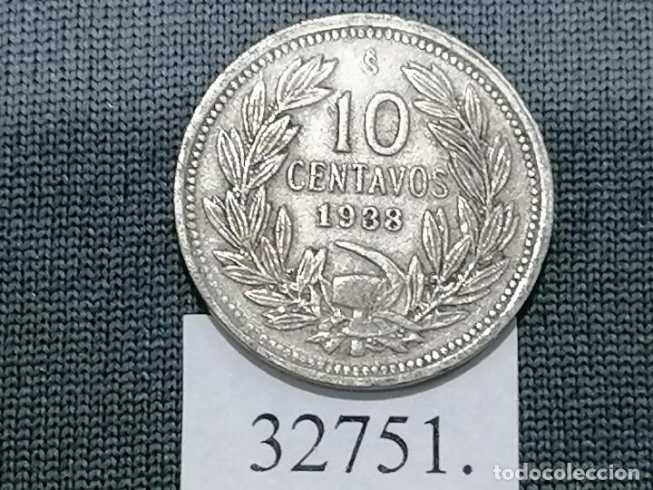 Monedas antiguas de Am&eacute;rica: Chile 10 centavos 1938, c&eacute;ntimos - Foto 2
