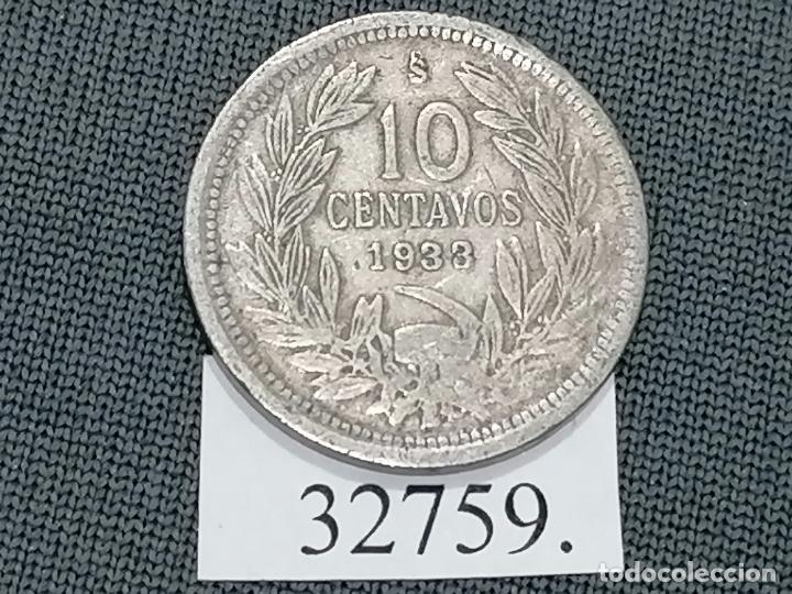 Monedas antiguas de Am&eacute;rica: Chile 10 centavos 1933, c&eacute;ntimos - Foto 2