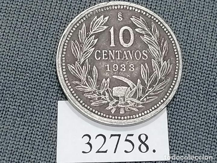 Monedas antiguas de Am&eacute;rica: Chile 10 centavos 1933, c&eacute;ntimos - Foto 2