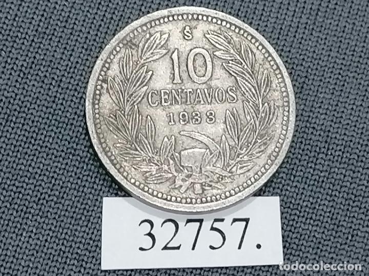 Monedas antiguas de Am&eacute;rica: Chile 10 centavos 1933, c&eacute;ntimos - Foto 2