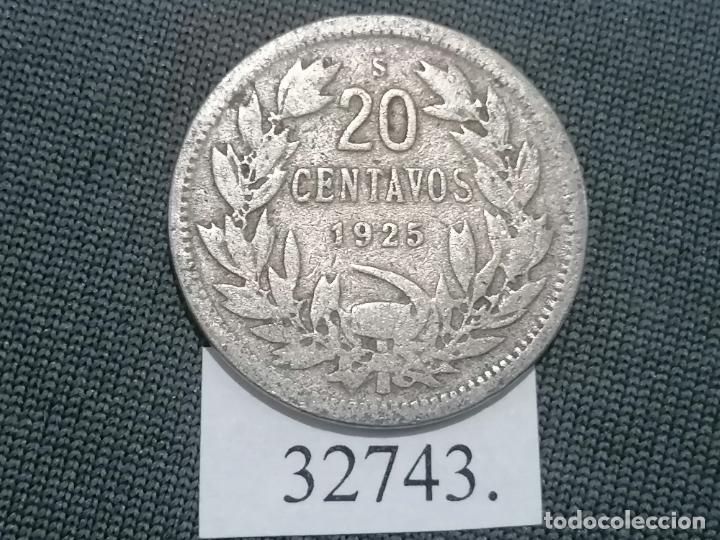 Monedas antiguas de Am&eacute;rica: Chile 20 centavos 1925, c&eacute;ntimos - Foto 1