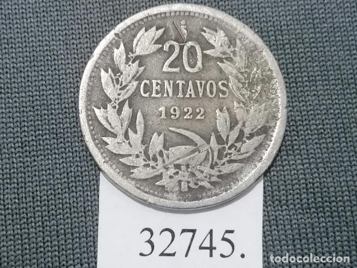 Monedas antiguas de Am&eacute;rica: Chile 20 centavos 1922, c&eacute;ntimos - Foto 2