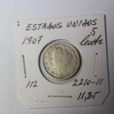 Monedas antiguas de América: ESTADOS UNIDOS 5 CENTAVOS DE 1907 KM 112 EN BC+